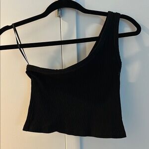 Black One-Shoulder Ribbed Top